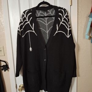 torrid Black Cardigan with White Spiderweb Motif